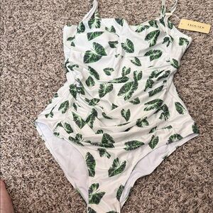 Nica White One-Piece Swimsuit with Green Leaf Print